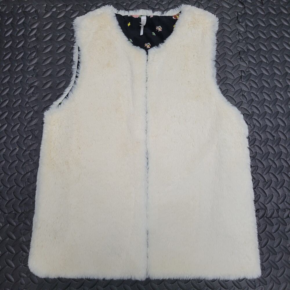Matilda Jane Cream Faux Fur Open Front Vest Small Boho Cozy Layer Capsule